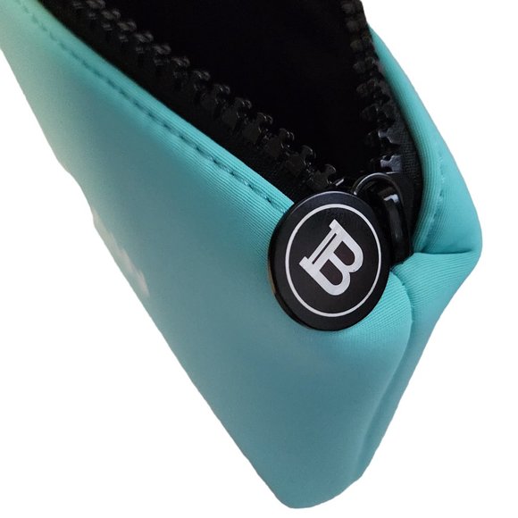 Balmain Paris Cosmetic Bag Turquoise Blue Neoprene Padded Logo Zipper New - Picture 11 of 13